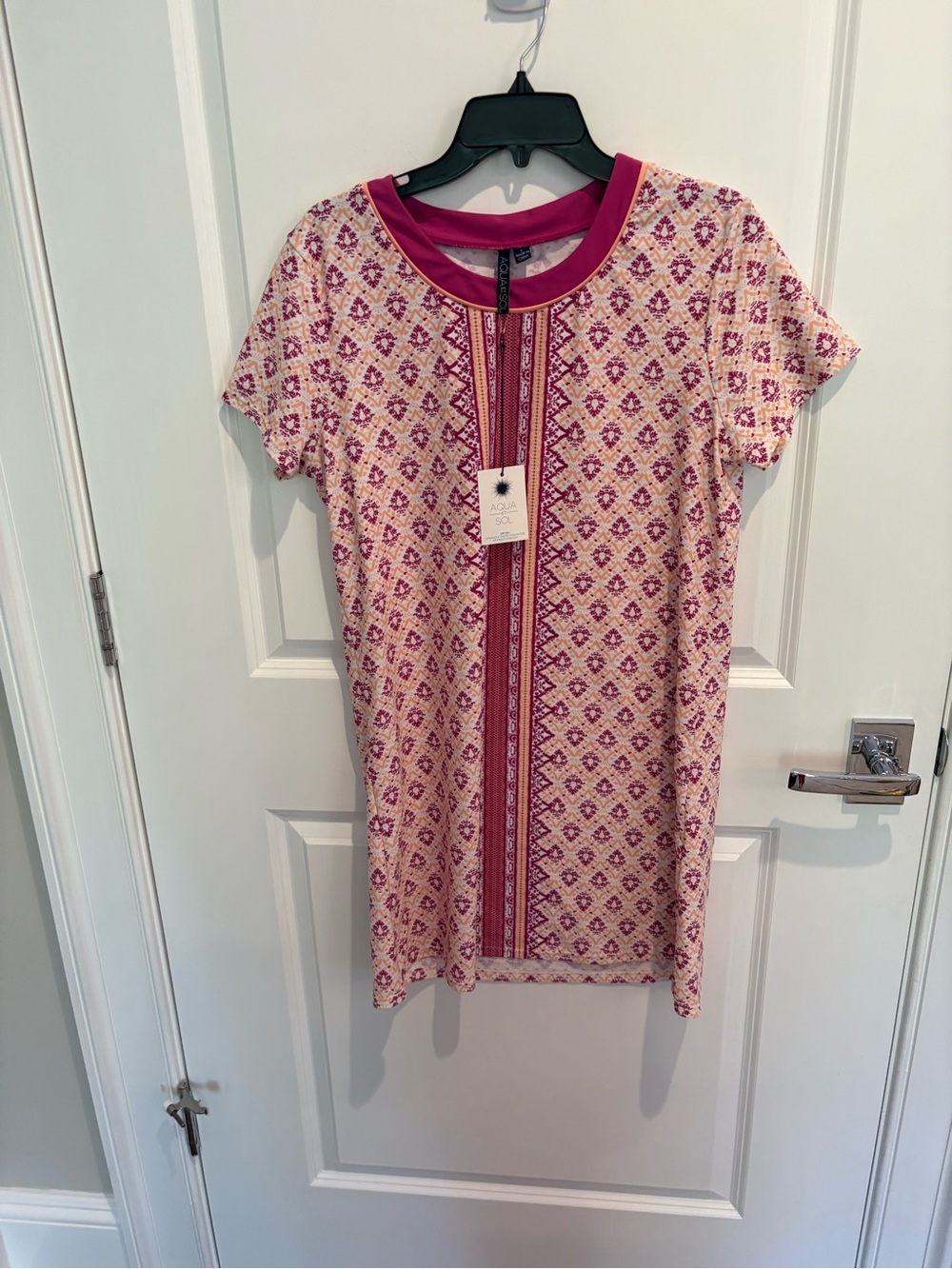 Aqua Pink Geometric Short Sleeve Shift Dress